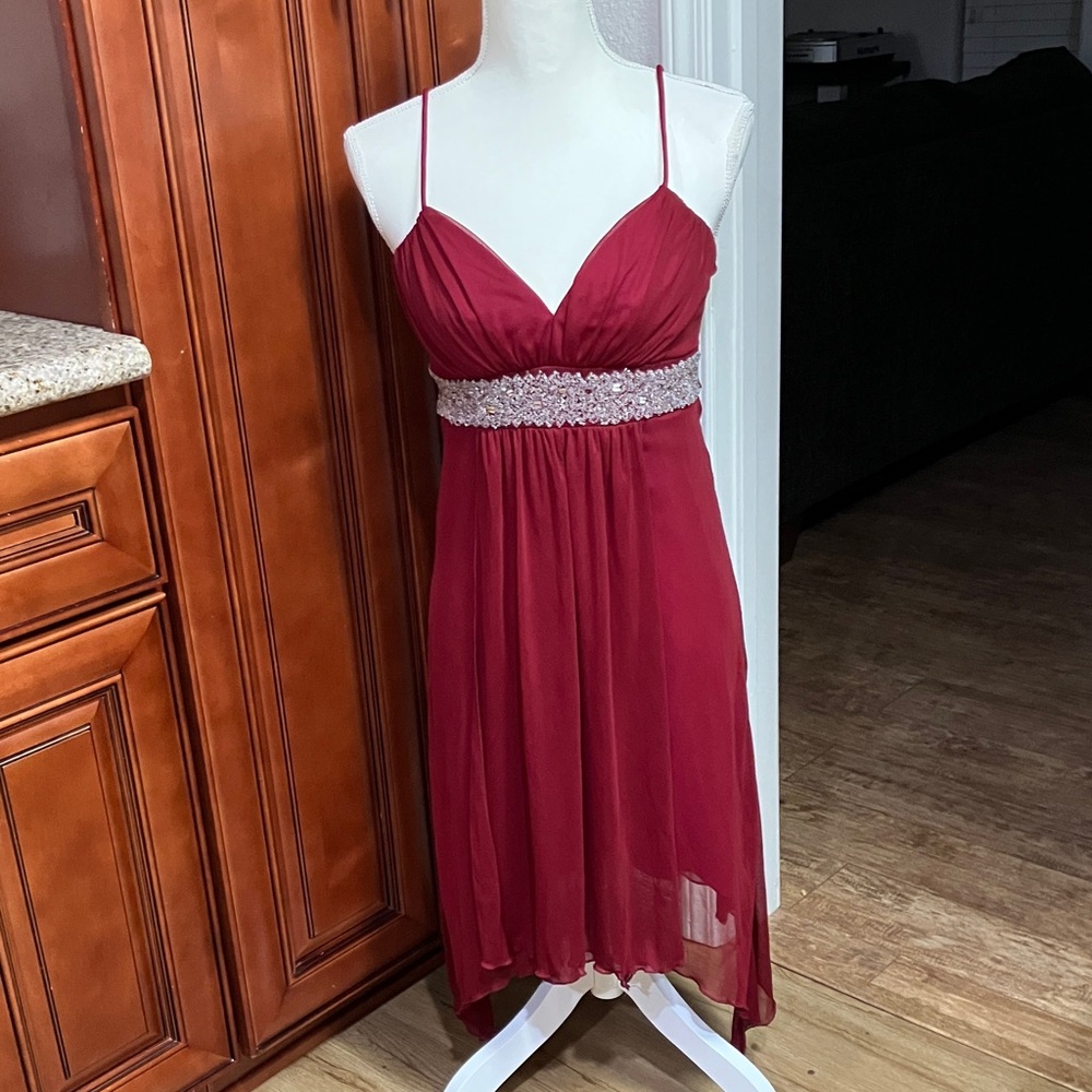 Vintage City Triangles Burgundy High Low Dress